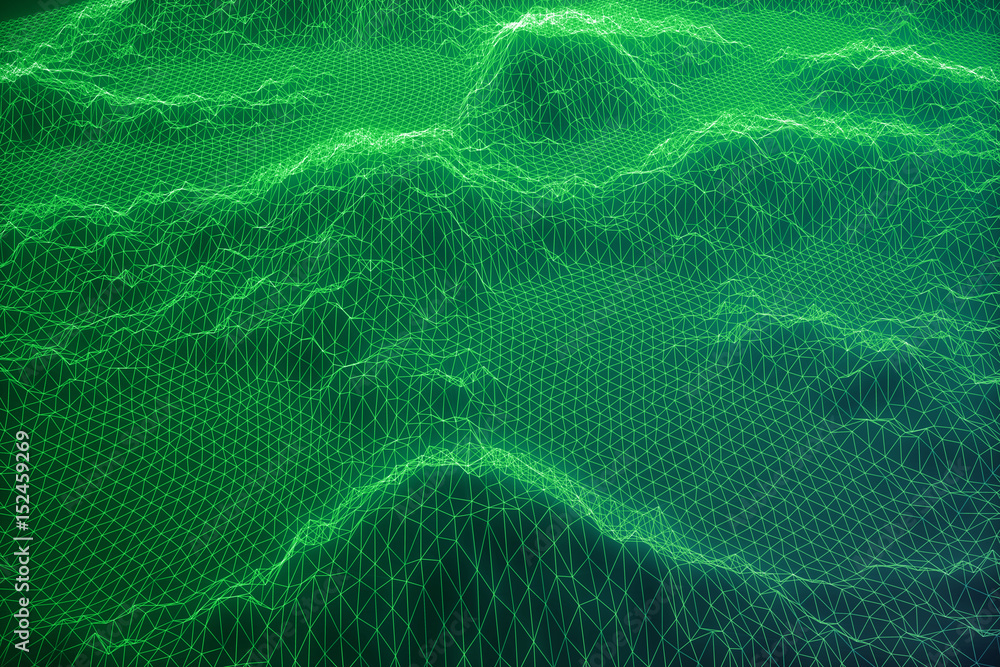 Poster 3d illustration concept internet connections in cloud computing. cyberspace landscape grid. 3d techn
