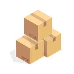 Fototapeta premium Isometric cardboard icon. Cartoon package box vector illustration