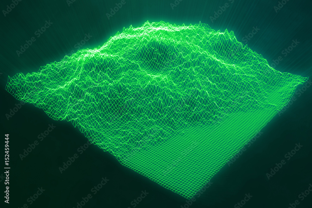 Poster 3d illustration concept internet connections in cloud computing. cyberspace landscape grid. 3d techn