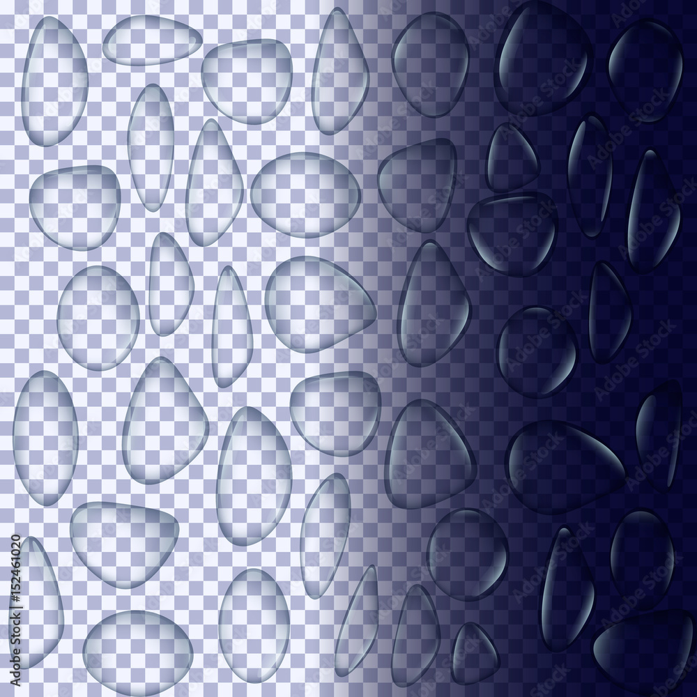 Poster vector set of realistic water droplets on the transparent background.
