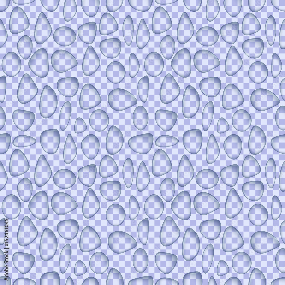 Poster Vector seamless pattern of realistic drops water on the transparent background.