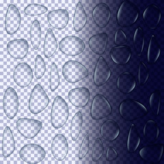 Vector set of realistic water droplets on the transparent background.
