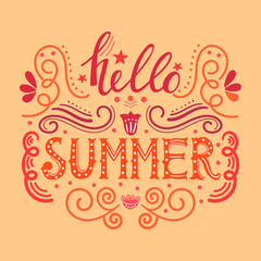 Hello summer hand drawn lettering for your design