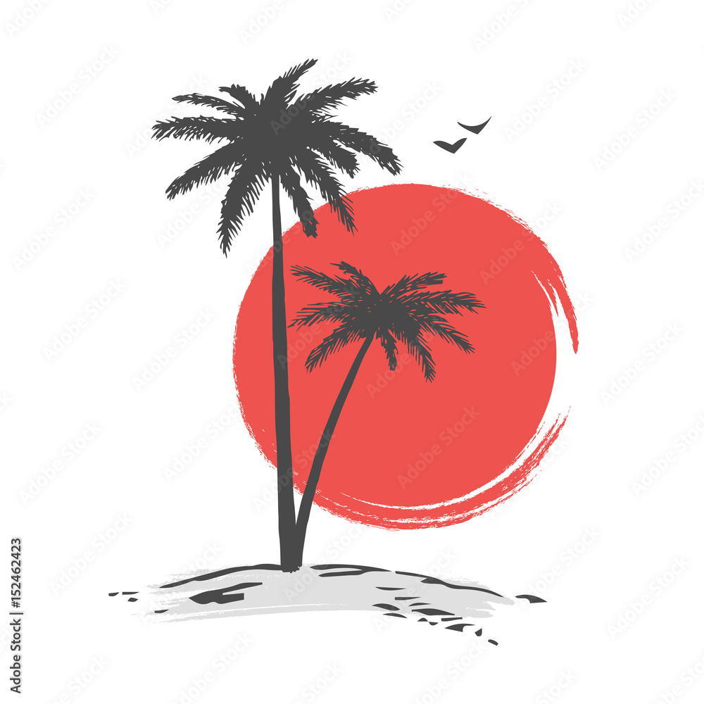 Wall mural Silhouette of palms in sunset