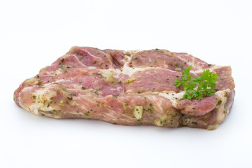 Pork chop, marinated. Isolated on the white background.