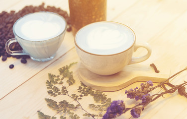 Obraz na płótnie Canvas blue latte art coffee and tea, vintage filter image