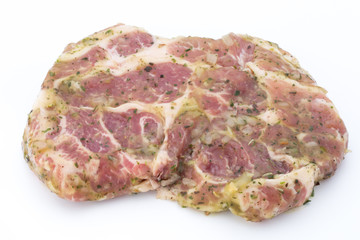 Pork chop, marinated. Isolated on the white background.
