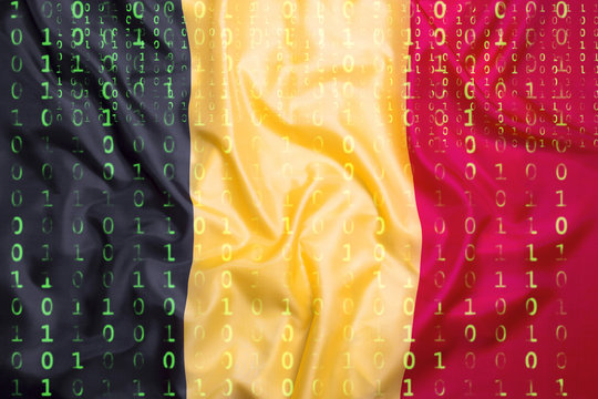 Binary code with Belgium flag, data protection concept