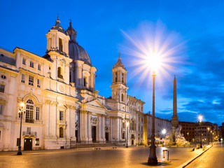 Scenic view of Piazza Navona in Rome before sunrise