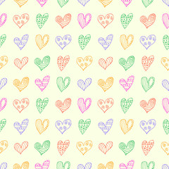 Seamless vector patterns with hearts. Background with hand drawn ornamental symbols and decorative elements. Decorative repeating ornament. Graphic illustration.Series of Love vector Seamless Patterns