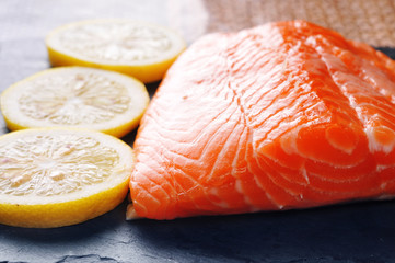 Fresh testy salmon with lemons