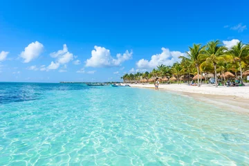 Papier Peint photo Lavable Plage et mer Riviera Maya - plages paradisiaques à Quintana Roo, Cancun - côte caraïbe du Mexique
