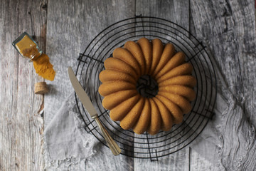 Soft and delicious bundt cake with a golden velvety crumb.