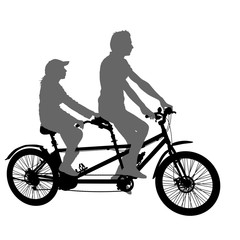 Fototapeta premium Silhouette of two athletes on tandem bicycle on white background