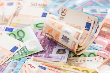 Many different euro banknote as background .