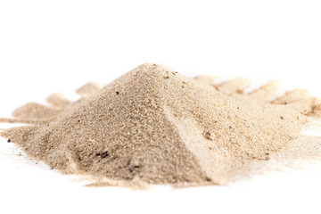 pile of sand isolated on white background, close up