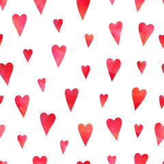Seamless pattern with red watercolor hearts