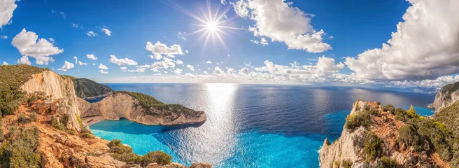 Crédence en verre imprimé Plage de Navagio, Zakynthos, Grèce Belle plage de Navagio avec naufrage sur l& 39 île de Zakynthos en Grèce