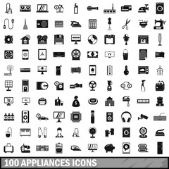 100 appliances icons set, simple style 