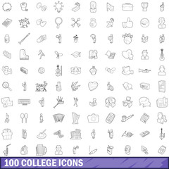 100 college icons set, outline style