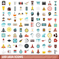 100 java icons set, flat style