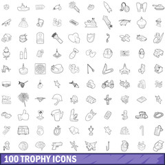 100 trophy icons set, outline style