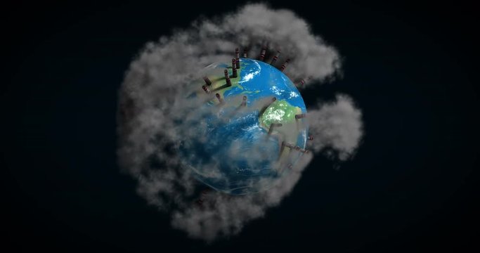 Planet earth environment pollution with smoke, global warming, 3d animation, alpha