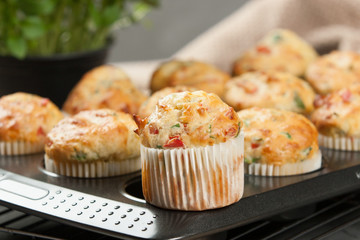 Home Baked Cheese And Vegetables Muffins With Pepper, Spinach, Sweetcorn, Mature Gouda.