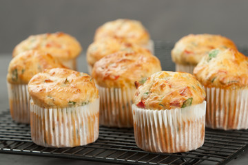 Home Baked Cheese And Vegetables Muffins With Pepper, Spinach, Sweetcorn, Mature Gouda.