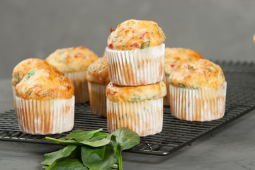 Home Baked Cheese And Vegetables Muffins With Pepper, Spinach, Sweetcorn, Mature Gouda.