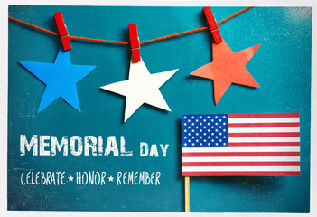 Memorial Day Card. American flag and star stripes 