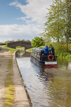 Canal narrowboat navigating the Shropshire Union Canal in England