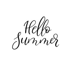 Obraz premium Hello Summer Hand Lettering Inscription. Summer Greeting Card. Brush Calligraphy.