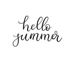 Hello Summer Hand Lettering Greeting Card. Brush Calligraphy.