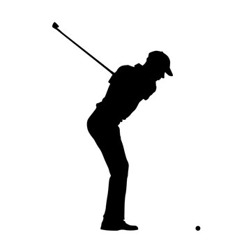 Golfer profile. Side view of golf player, vector silhouette