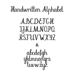 Calligraphy alphabet. Lowercase, uppercase. Vector handwritten letters. Ink illustration.