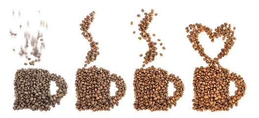 Roasted coffee beans in shape of cup
