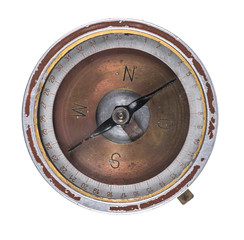Vintage copper compass on white isolated background