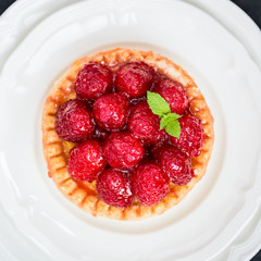 Raspberry Tarts with Mint Leaves
