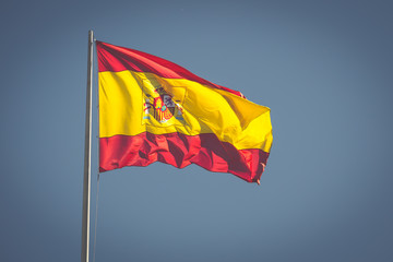 Spanish national flag. in Madrid, Spain