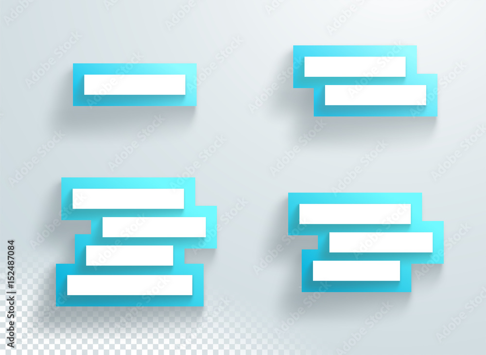 Poster title text boxes set blue stacked with 3d shadows frame backing