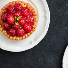 Raspberry Tarts with Mint Leaves