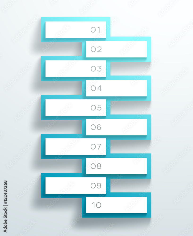 Poster vector 3d blue numbered text boxes stacked 1 to 10