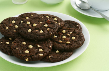 Chocolate Cookies with White Chocolate Chips and Tea