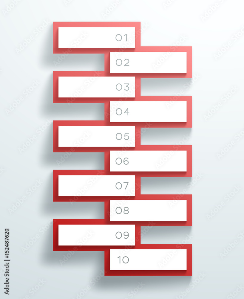 Poster vector 3d red numbered text boxes stacked 1 to 10