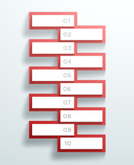 Vector 3d Red Numbered Text Boxes Stacked 1 to 10