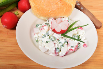 cottage cheese with chives and radish fresh bun delicious breakfast