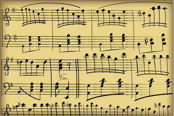 Fototapeta premium Vintage notes.Ancient musical notation by hand.Hand-written musical notation - vector.Music staff with music notes.Music sheet background.Imitation of an old musical manuscript.