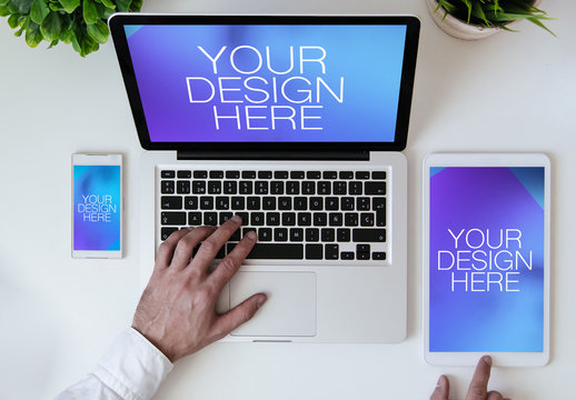 Top View Mockup of Device and Computer User