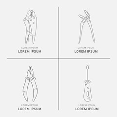 A set of four icons of home men's tools in a minimalistic outline style